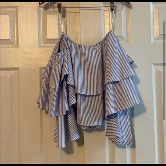 Nasty Gal Blue off the shoulder Top Size Small - Picture 2 of 4